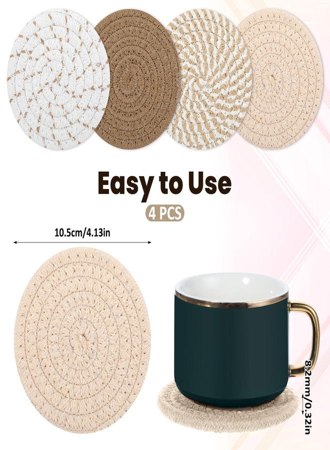 Larrel Woven Coasters, Brown Cute Coasters for Desk Minimalist Aesthetic Coaster Set of 4 for Kitchen Dining Coffee Desk Tabletop Protection Housewarming Gift for Home Decor (4.13in/10.5cm) - Image 2
